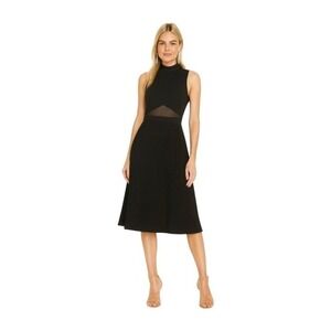 Let Me Be Anthropologie Midi Dress Black‎ Mock Neck Pleated Sleeveless XS